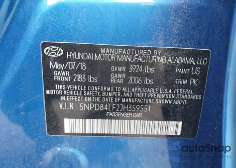 2018 Hyundai Elantra Value Edition from USA, damaged, VIN 5NPD84LF2JH359551